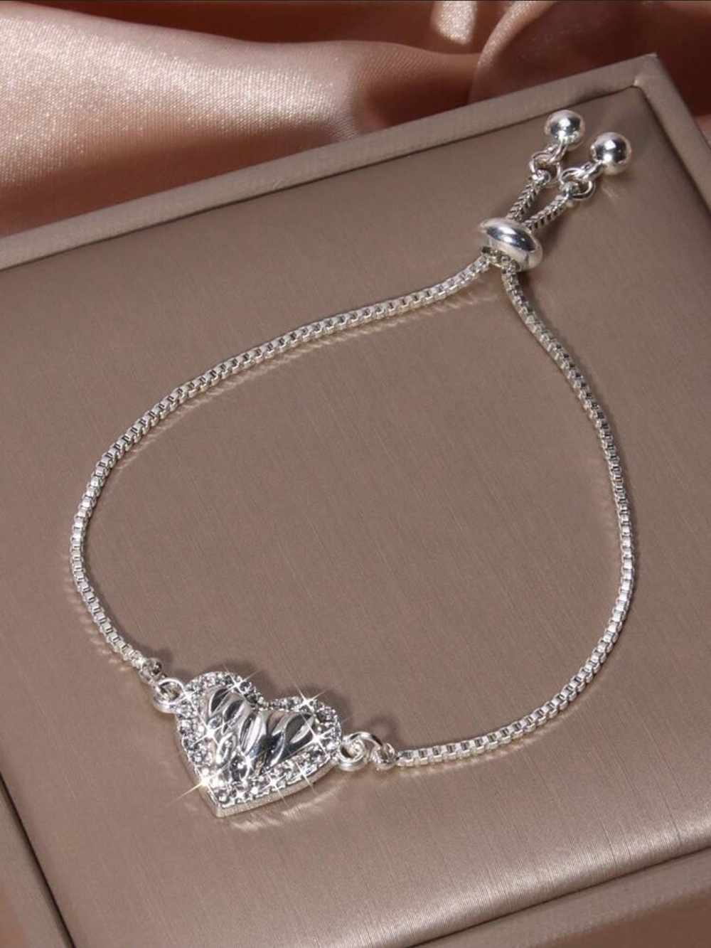Silver Heart Slider Bracelet - Elegant Silver Women's Jewelry